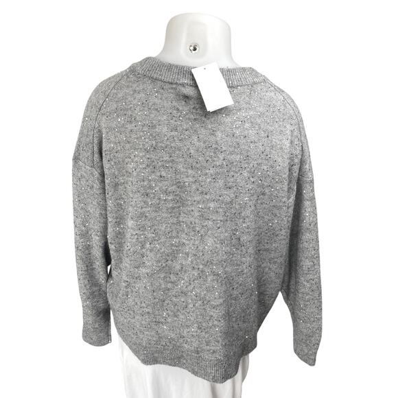 NEW H&M Womens Gray Metallic Sequin Long Sleeve Crew Neck Sweater Top Size XXL - Picture 2 of 4